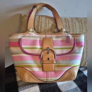 Coach Pink and Tan Striped Tote